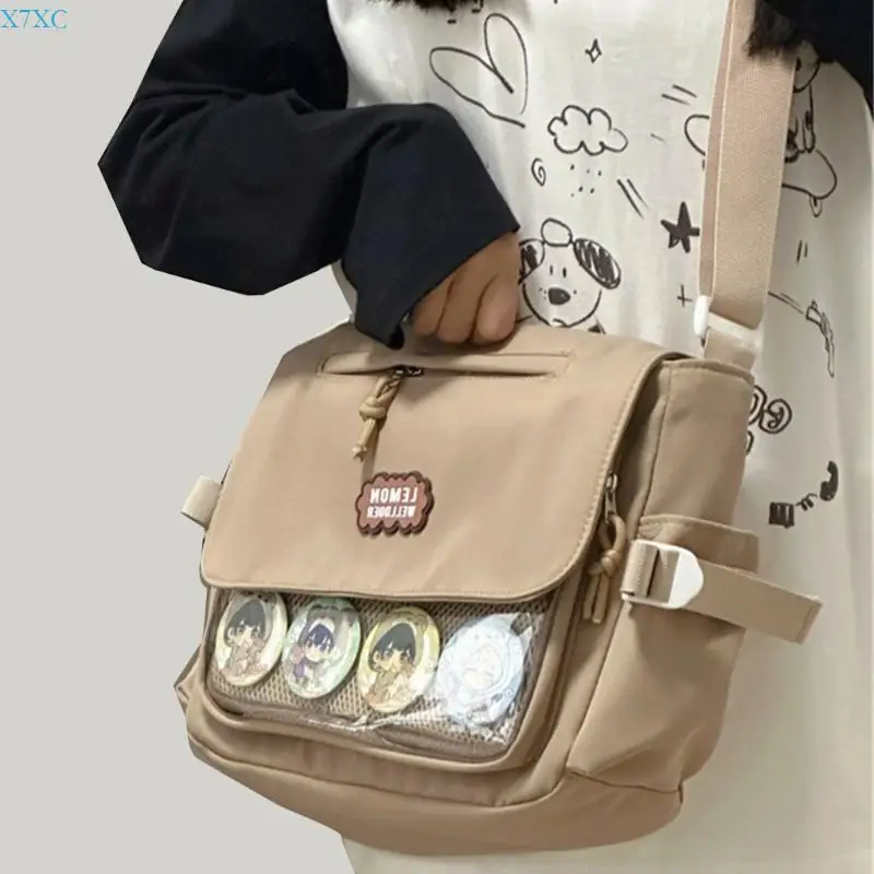 

X7XC Women Itabag for Pin Display Harajuku Bag Clear Shoulder Bag Student School Bag Japanese Crossbody Bag