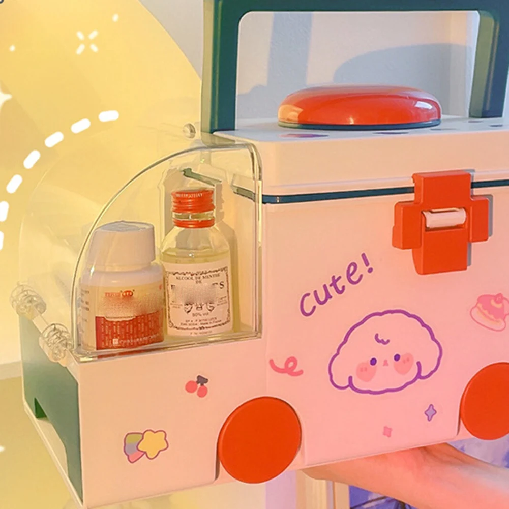 

RGBCX-HOME-Creative Storage Box Cute Large-Capacity Medicine Box Gray and White