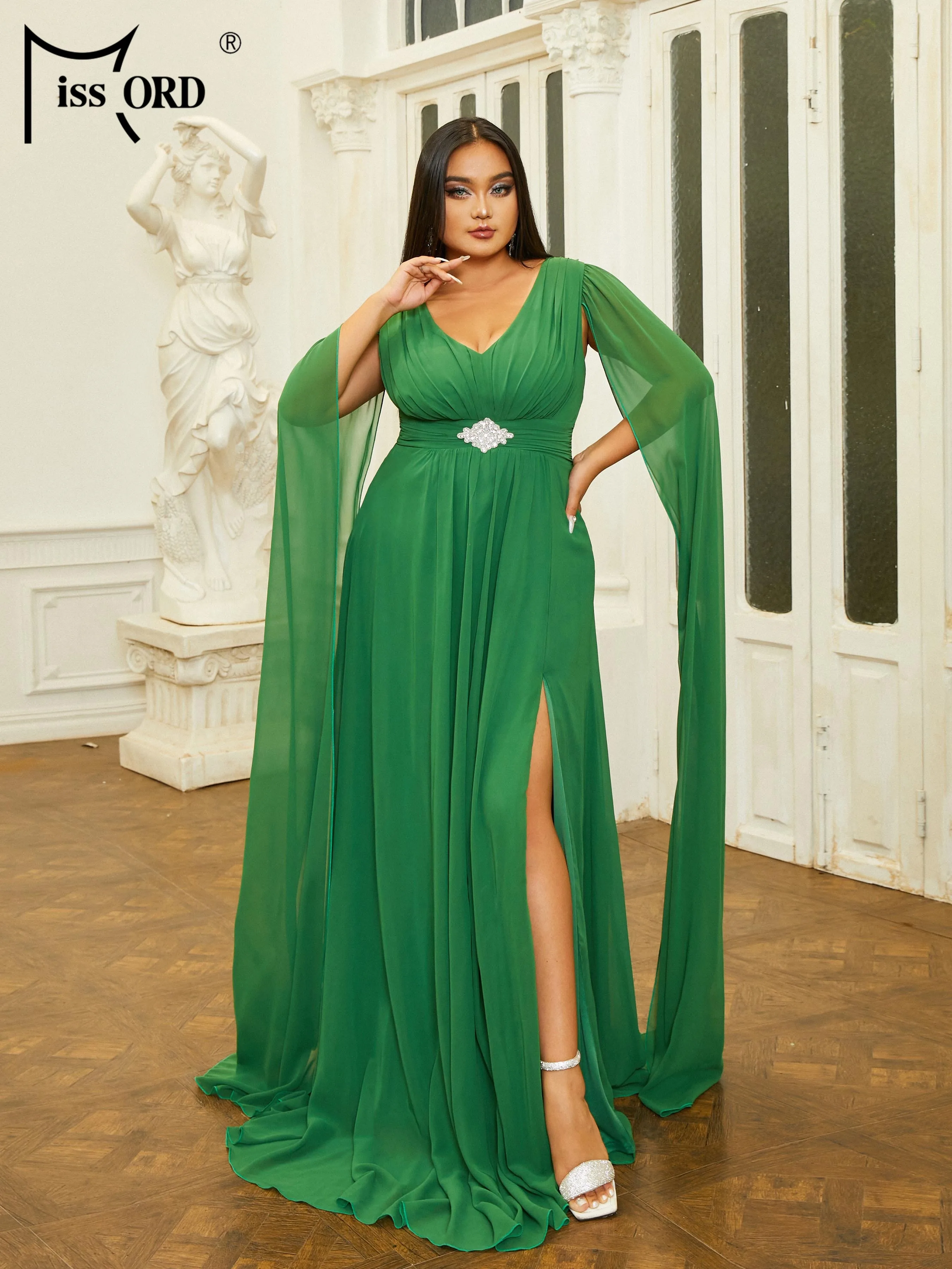 Missord-Robe de soirée fendue pour femme, tenue de Rhélégante, grande taille, col en V, verte, nouvelle collection 2023