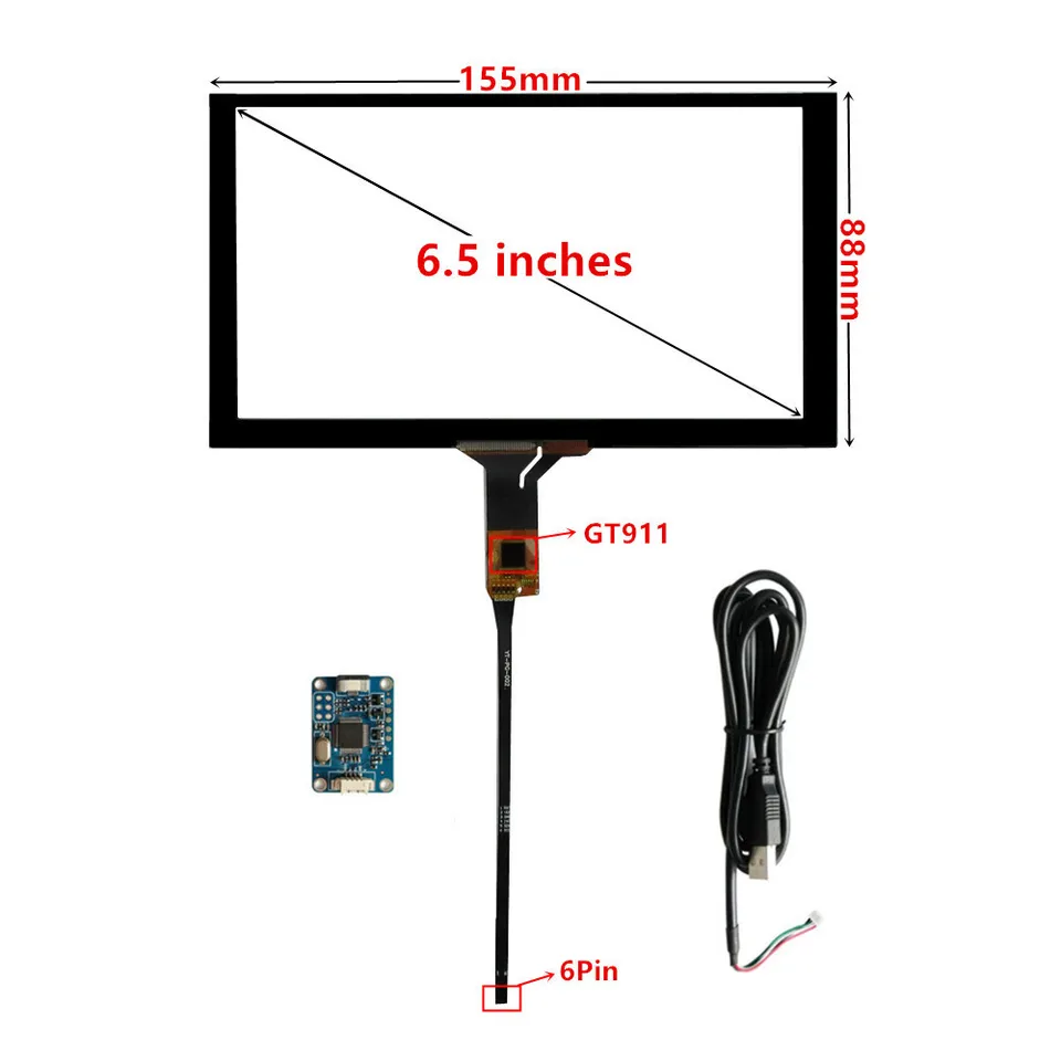 6,5 Zoll LCD-Touchdisplay 800x480 – USB, Mini-HDMI, Für PC, Raspberry Pi & Co.