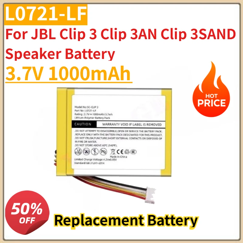 

High Quality New Speaker Replacement Battery 3.7V 1000mAh L0721-LF for JBL Clip 3 Clip 3AN Clip 3SAND Speaker Battery