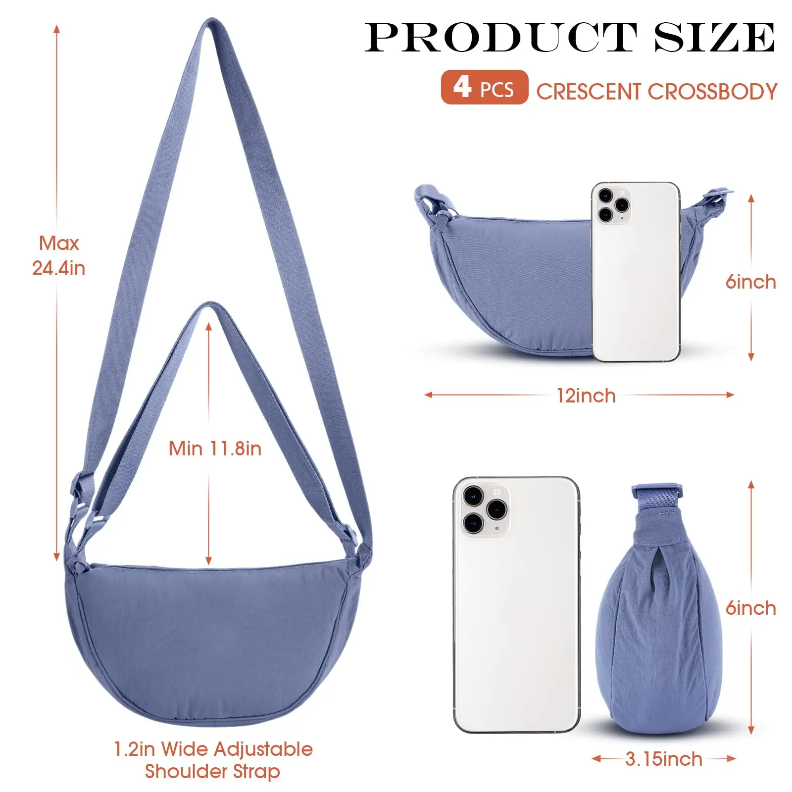Nylon Halbmond-Umhängetasche für Damen und Herren, Leichte Arbeits- und Reisetasche, Lässige Halbmond-Schultertasche – Detail 4