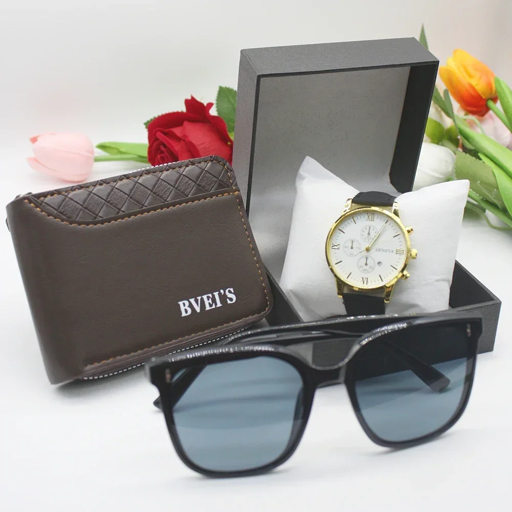 محفظة جلدية للرجال وحقيبة ساعة ، حقيبة مصمم ماركة فاخرة ، تشمل صندوق سوار لرياضة العمل ، 4 طقم