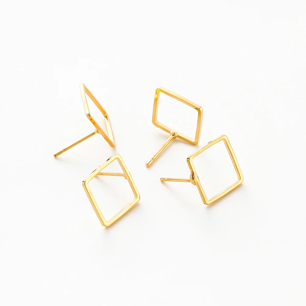 10 ชิ้น/แพ็ค 12 มม.14 K/18 K Gold สีชุบทองแดงสแควร์รูปร่าง Ear Studs สําหรับเครื่องประดับ DIY ทําต่างหูอุปกรณ์เสริมฐาน