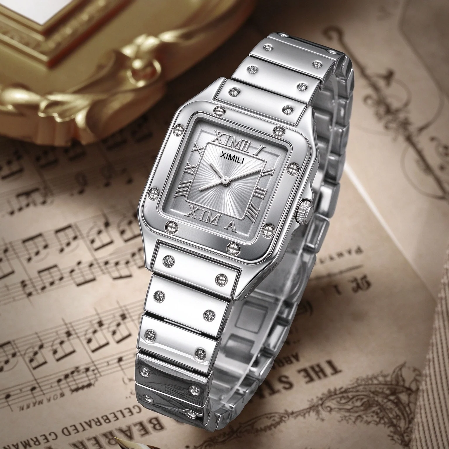 Fashion Vintage Square Women's Wristwatch Gold Metal Bracelet Romant Dial Ladies XIMILI Brand Quartz Watch for Gift