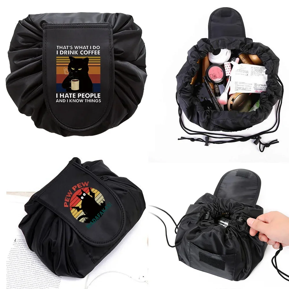 

Women Drawstring Cosmetic Bag Organizer Female MakeUp Pouch Travel Storage Makeup Bag Portable Pew Print Toiletry Beauty Case