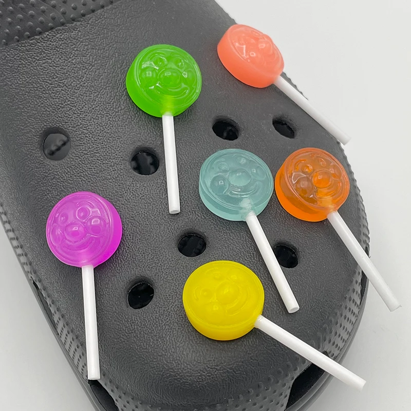 6Pcs Funny Candy Shoe Charms For Slippers Clogs DIY Kawaii Simulation Lollipop Shoe Pins Decoration Accessories Fit Kid\'s Sandal