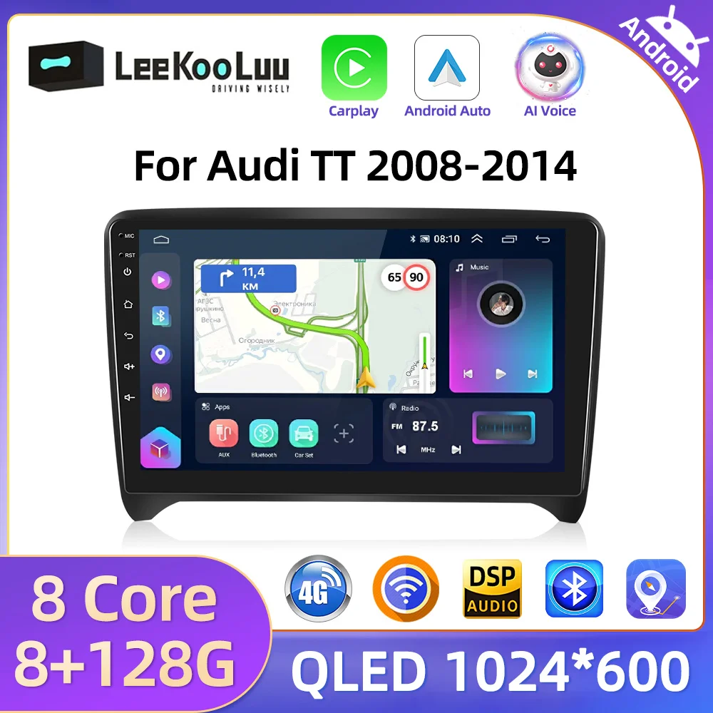 LeeKooLuu Android 13 Car Radio Wireless Carplay Android Auto For Audi TT 2008-2014 Multimedia Player GPS Stereo Wifi Bluetooth