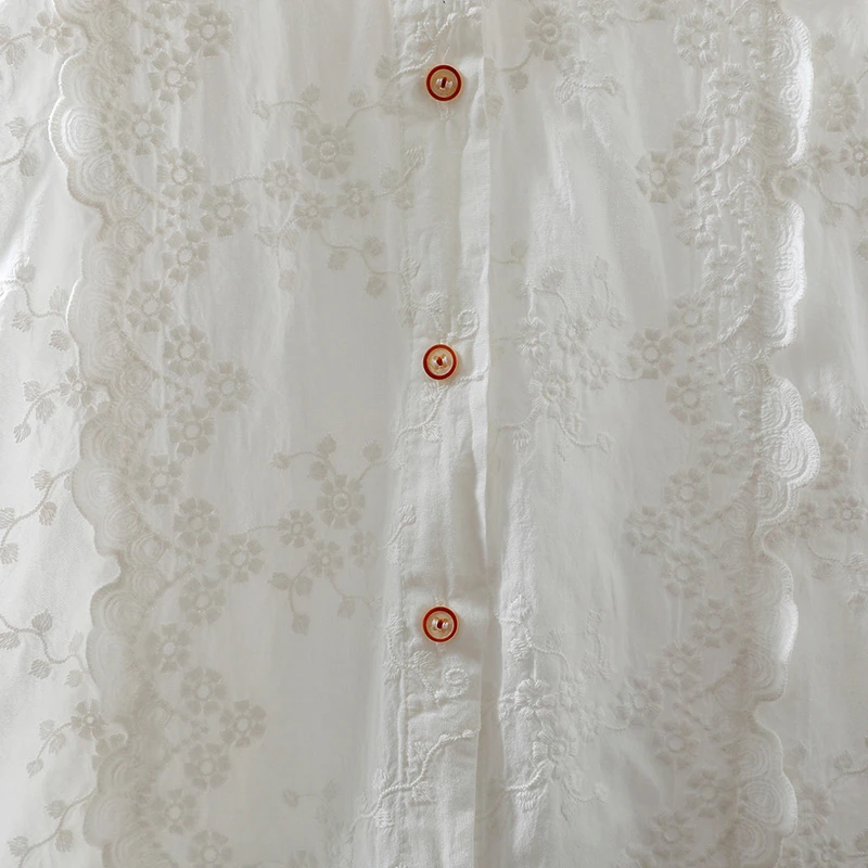 여성 긴팔 면 셔츠 신상 2025 가을 빈티지 스타일 스탠드 칼라 꽃 자수 여성 우아한 탑 셔츠 T757