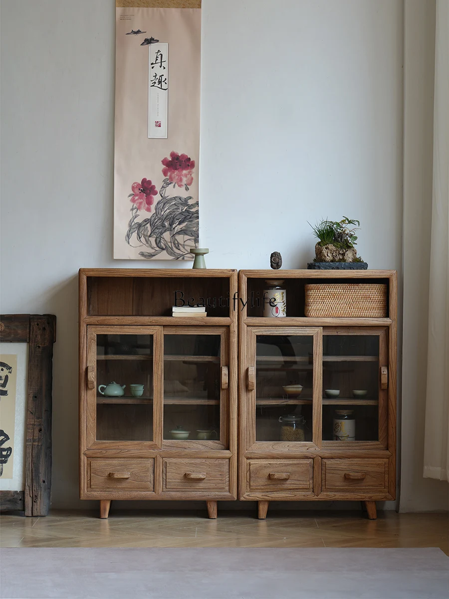 

Wabi Sabi Wind Old Elm Side Cabinet Solid Wood Storage Cabinet Locker