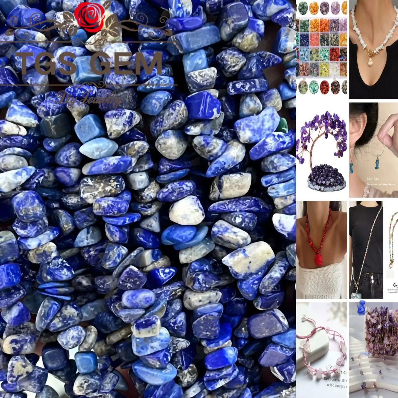 

Manufacturer wholesale natural stone AAALapis lazuli Treasure color crushed irregular beads trend DIY bracelet accessories15in