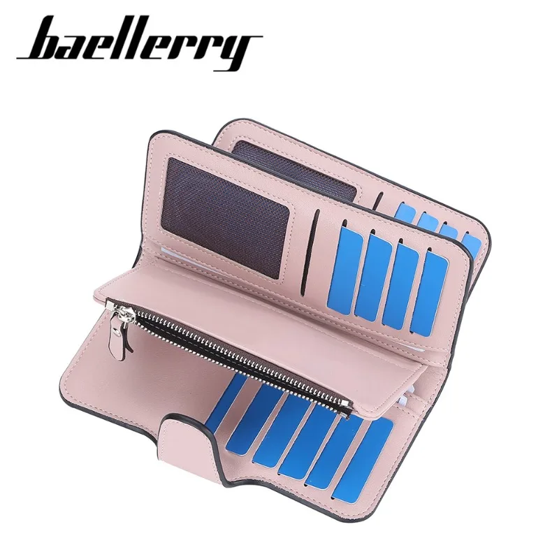 Baellerry Unisex Long Wallet - Zipper Buckle Three-Fold Coin Purse with Multiple Card Slots Mobile Phone Bag
