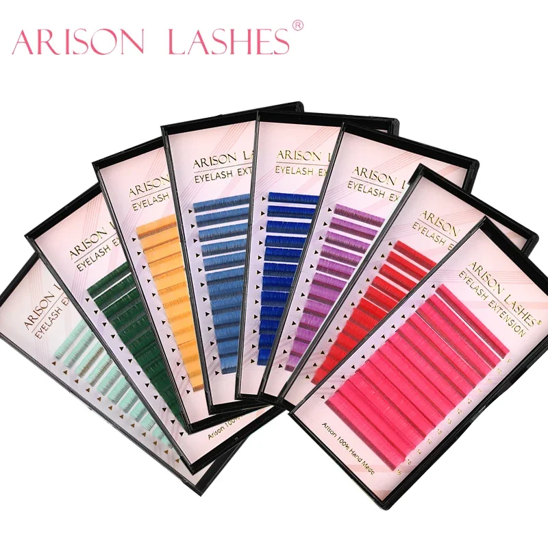 ARISON colorato Easy Fanning Extension ciglia rosa/verde/blu/giallo/viola colorato Auto Blooming Lashes Extension 9-16mm di lunghezza