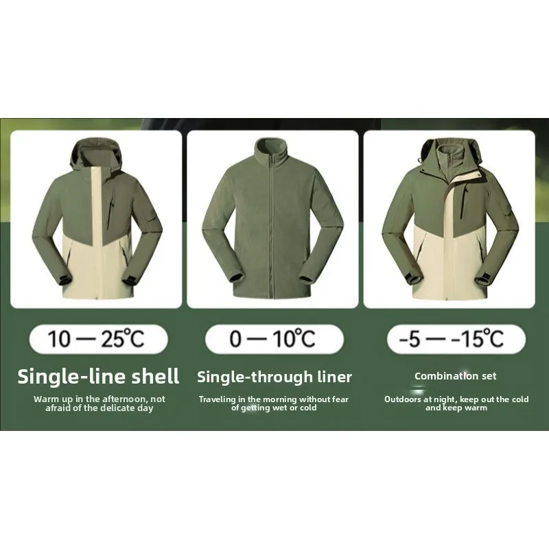 Chaqueta deportiva de montañismo para hombre, conjunto de dos piezas a prueba de viento, cálida, impermeable, para acampar al aire libre, senderismo, pesca, chaqueta de ciclismo para hombre