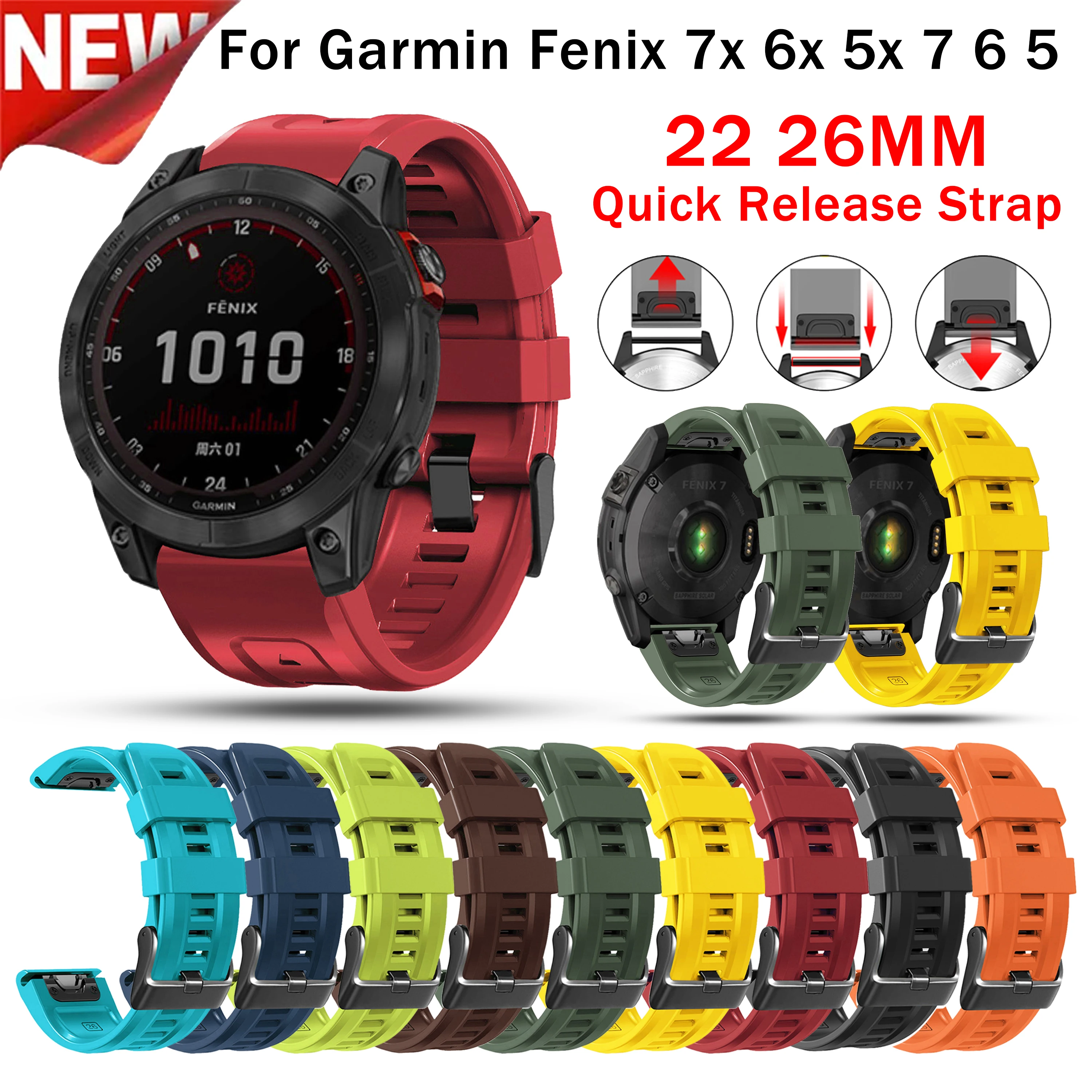 

Ремешок силиконовый для Garmin Fenix 6X 6 Pro 5X 5 Plus 3HR Forerunner 935 945 Fenix 7X 7, 22 26 мм