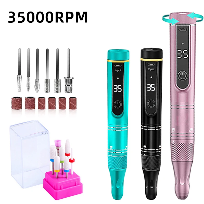 

35000RPM Nail Drill Machine Portable Manicure Drill Machine Pedicure Drill Nail Milling Cutters Machine Nail Salon Polisher