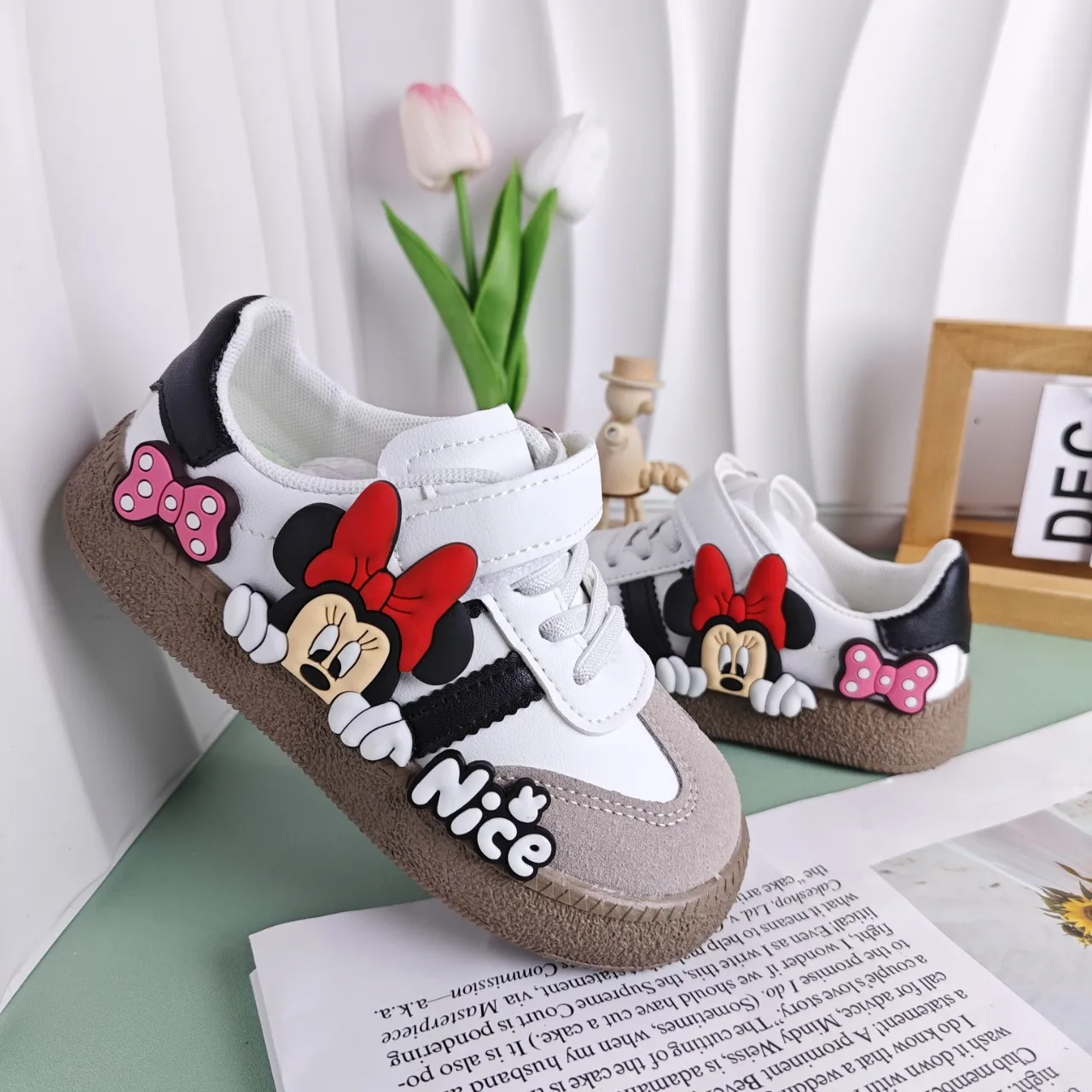 

Disney Children's Casual Shoes Cute Minnie Girls Sneakers Fashion Mickey Boys Sport Shoes Anti-slip Soft Sole Kids Board Shoes