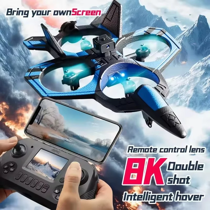 8K Obstacle Avoidance WIFI FPV RC Fighter Model 3D Roll Smoke Emission Fixed Height Remote Control Screen Plane Aircraft Toy