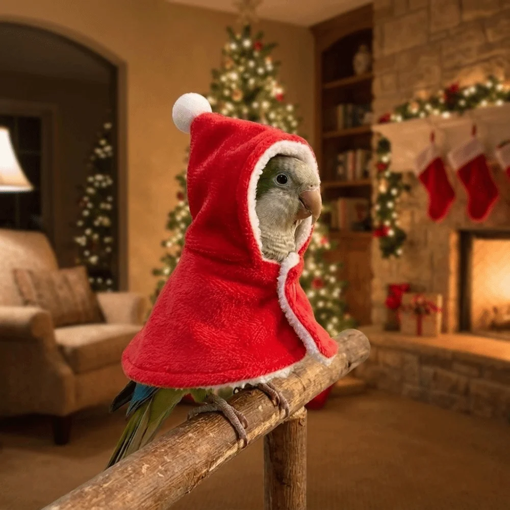 Thickened Christmas Parrot Cape Warm Windproof Winter Parrot Cloak Snap Fastening Comfortable Xmas Bird Jacket Autumn Winter
