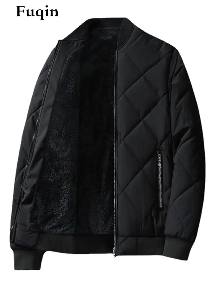 Männer Baumwolle Padded Diamant Überprüfen Mode Herbst Winter Baseball Kragen Jacke Warm Straße Zipper Mantel Plüsch Feste Männliche Kleidung