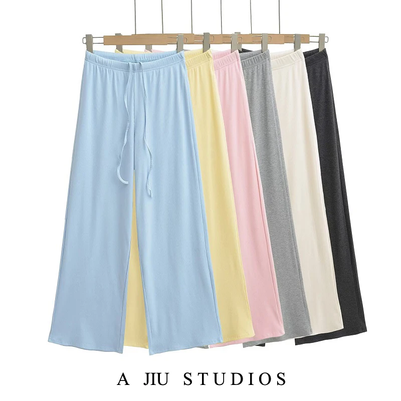 Pantaloni estivi larghi da donna a gamba larga Dstring elastico in vita Dra taglio dritto pantaloni lunghi casual dimagranti Street Sle