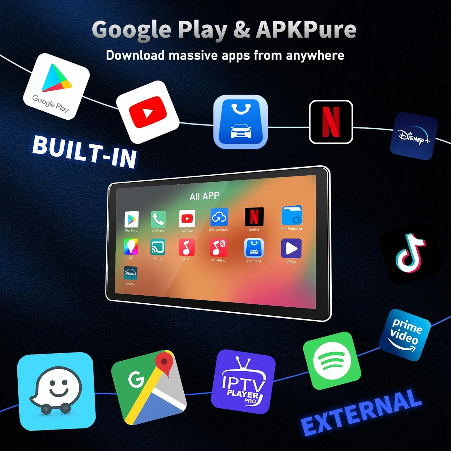 Беспроводной адаптер CarPlay 4-в-1 и Android Auto, Stream Netflix, YouTube, зеркало с разделенным экраном для автомобилей