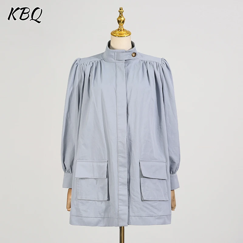 

KBQ однотонные свободные повседневные куртки на пуговицах для женщин, лоскутные карманы с лацканами и длинными рукавами, шикарные пальто, женский модный стиль, новинка
