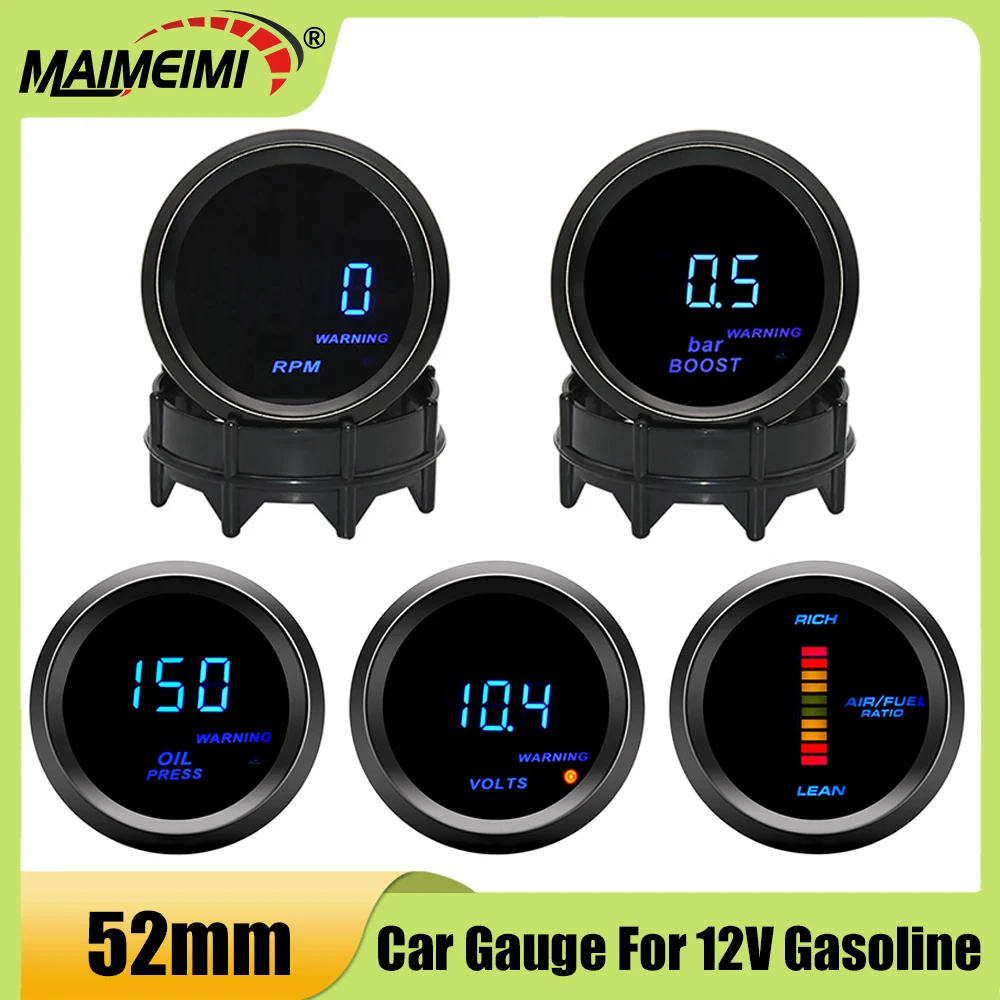 

52mm Car Digital Turbo Boost Gauge PSI BAR Water Temp Oil Temp Oil Pressure Gauge Voltmeter EGT Tachometer RPM Gauge For 12V Car