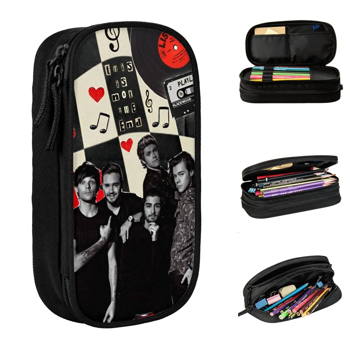 Ones Music And Directions 1D Pencil Case Creative Pen Box Bags Kids Large Storage Students School Zipper Pencilcases