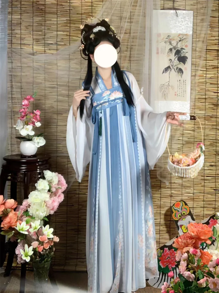 Costumes Hanfu traditionnels chinois pour femmes, performance de danse féminine trempée financièrement, robe de princesse airies