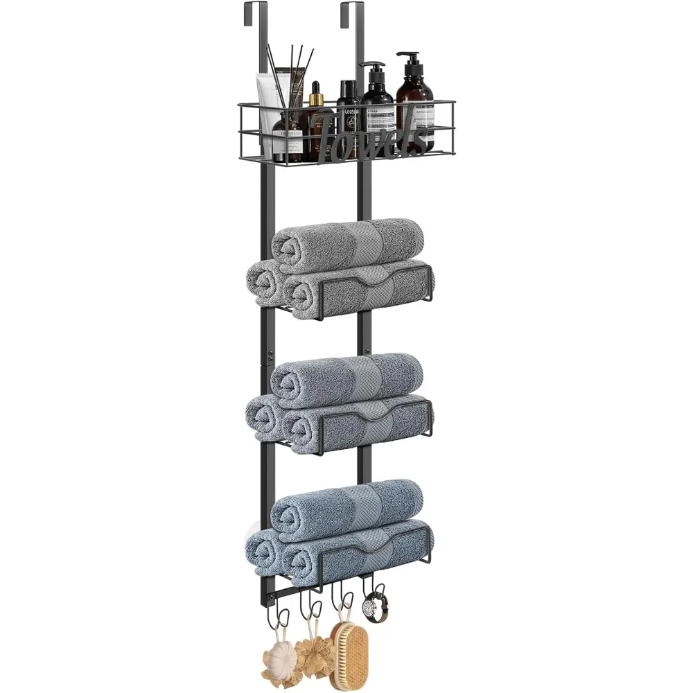 

над дверными вешалками для полотенец, без дрели для хранения полотенец с корзиной и крючками, компактный многофункциональный держатель для полотенец для ванных комнат