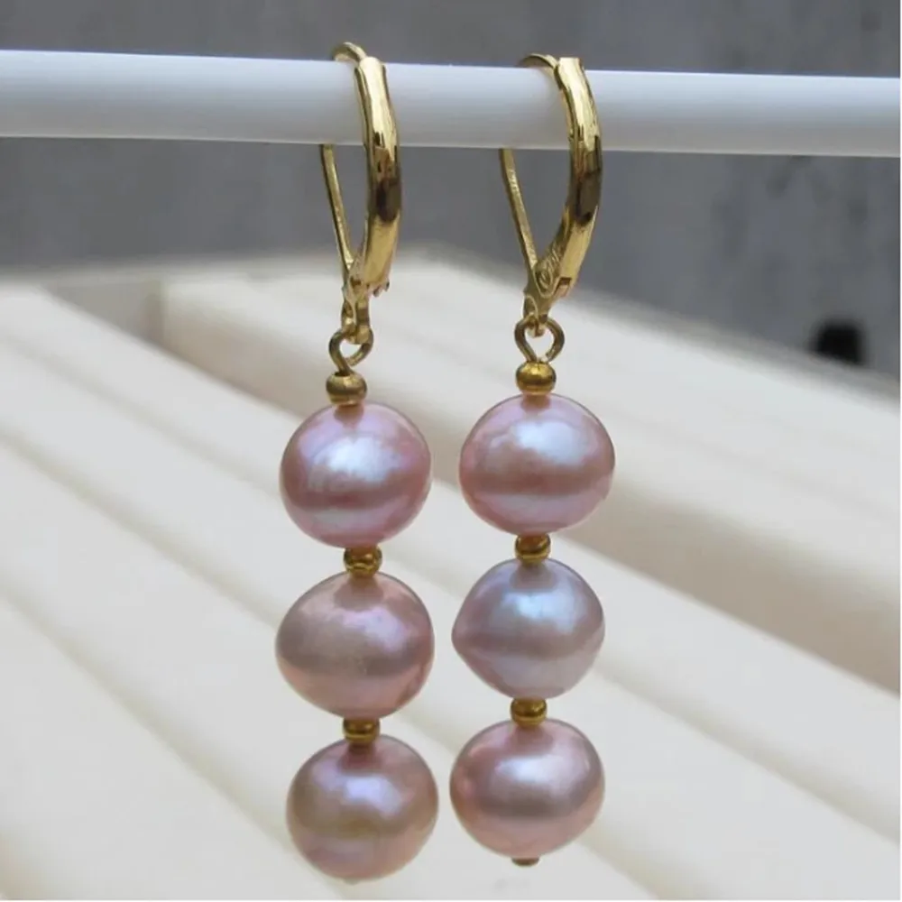 Hand made 8-9mm purple freshwater pearl drop earrings for women fashion jewelry