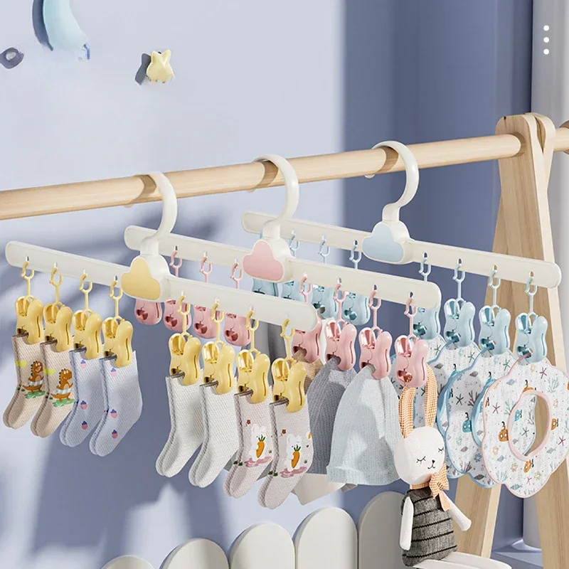 Multi-clip Sock Drying Hanger Multi-functional 360 Rotation Dryer Rack Space Saving for Drying Underwear Towel Sock Baby Clothes