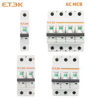 ETEK  Miniature Circuit Breaker 1P 2P 3P 4P 50Hz C Curve AC type 30mA MCB  Short Overload Protector 35mm Din RailMount EKM3