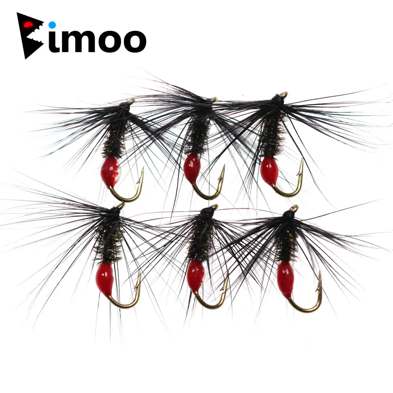 Bimoo 6 Piezas # 12 Señuelos de Pesca con Mosca Artificial de Hackle Suave, Epoxy Rojo, Tipo Ant Fly Dry Fly, Imitación de Insectos Terrestres, para Trucha y Pescada