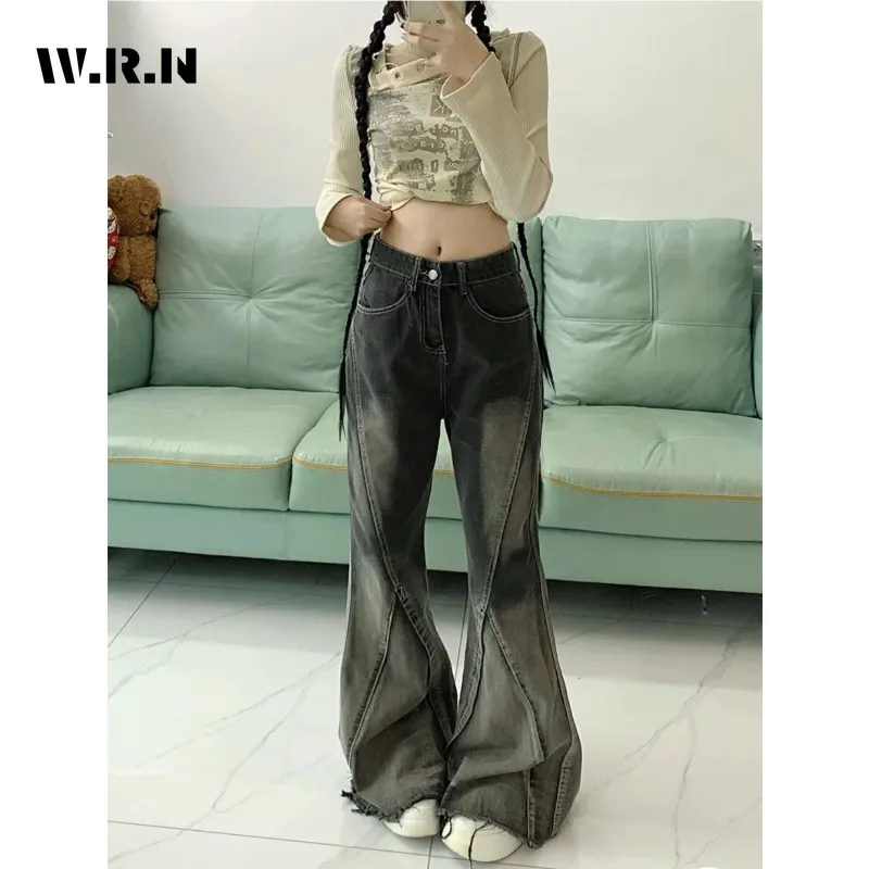 2024 Jesienne jeansy damskie Harajuku w stylu casual Vintage High Waist Loose Black Pants Female Baggy Y2K Wide Leg Denim Trouser