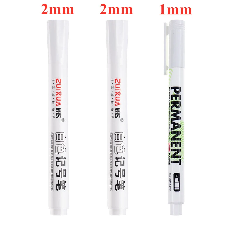 1/3/5 Stück weiße Markierungsstifte, 1,0 mm, 2,0 mm, schnell trocknend, permanent, ölig, wasserfest, Farbe, Reifenmarkierungen, Graffiti-Stifte