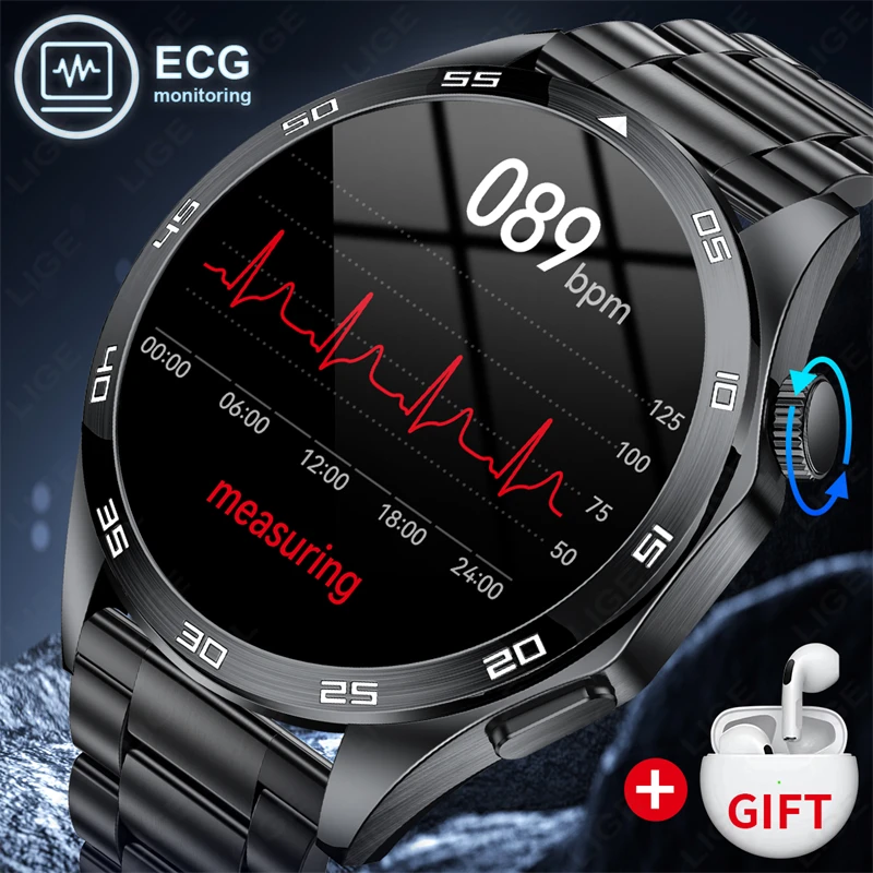 

LIGE Wireless earphones ECG+PPG Smart Watch Blood Lipid Uric Acid Monitor Health Smartwatch Bluetooth Call Waterproof Watch Men