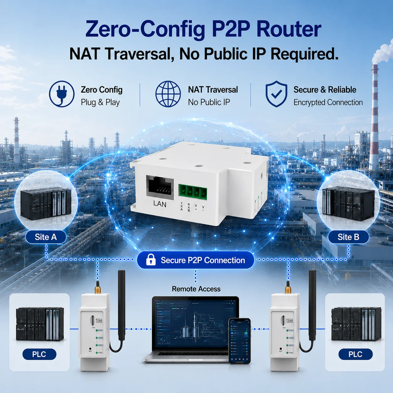 Industrial 4G Router Support WireGuard VPN Layer 2 Bridge Same Subnet Communication  P2P Router for PLC Remote Access