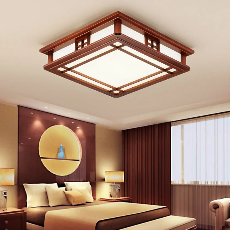 Chinese Style Ceiling Light Mahogany Finish  Solid Wood LED Lighting Fixture for Study, Bedroom, Living Room,attic,Tatami