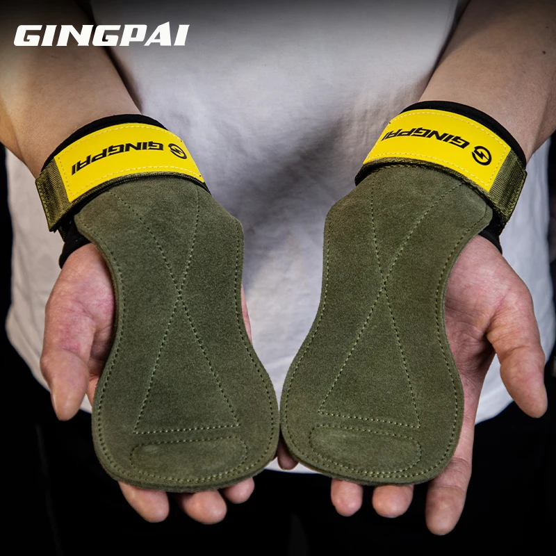 Fitness-Griffe für Männer Frauen Rindsleder Palmen schutz Gewichtheben Fitness-Trainings handschuhe Griffe mit Handgelenk wickel Trainings geräte – Detail 7