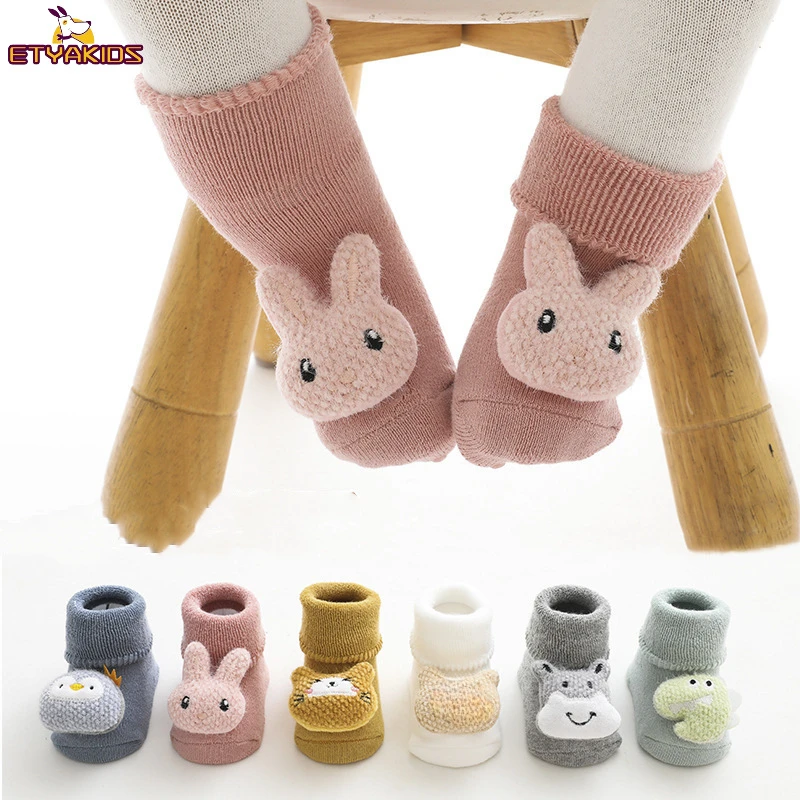 Baby Floor Socks Non-slip 3D Cartoon Doll Socks with Sound Bells for Newborn 0 To 3Y Infant Baby Barefoot Shoes Kids Indoor Sox