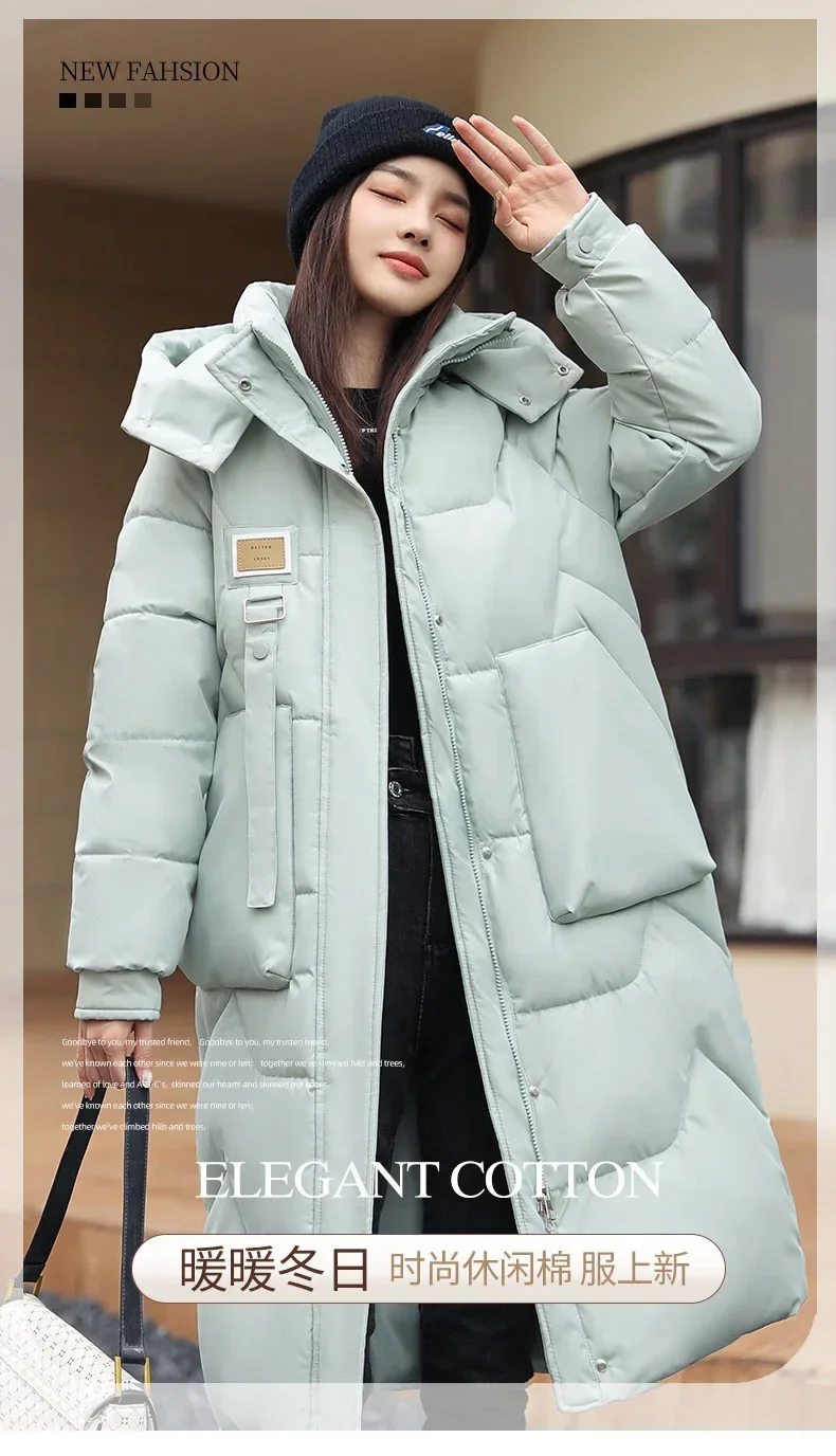 Winter New Detachable Hoodie Women\'s  Long Over-Knee Thickened Padded Jacket Coat Parka