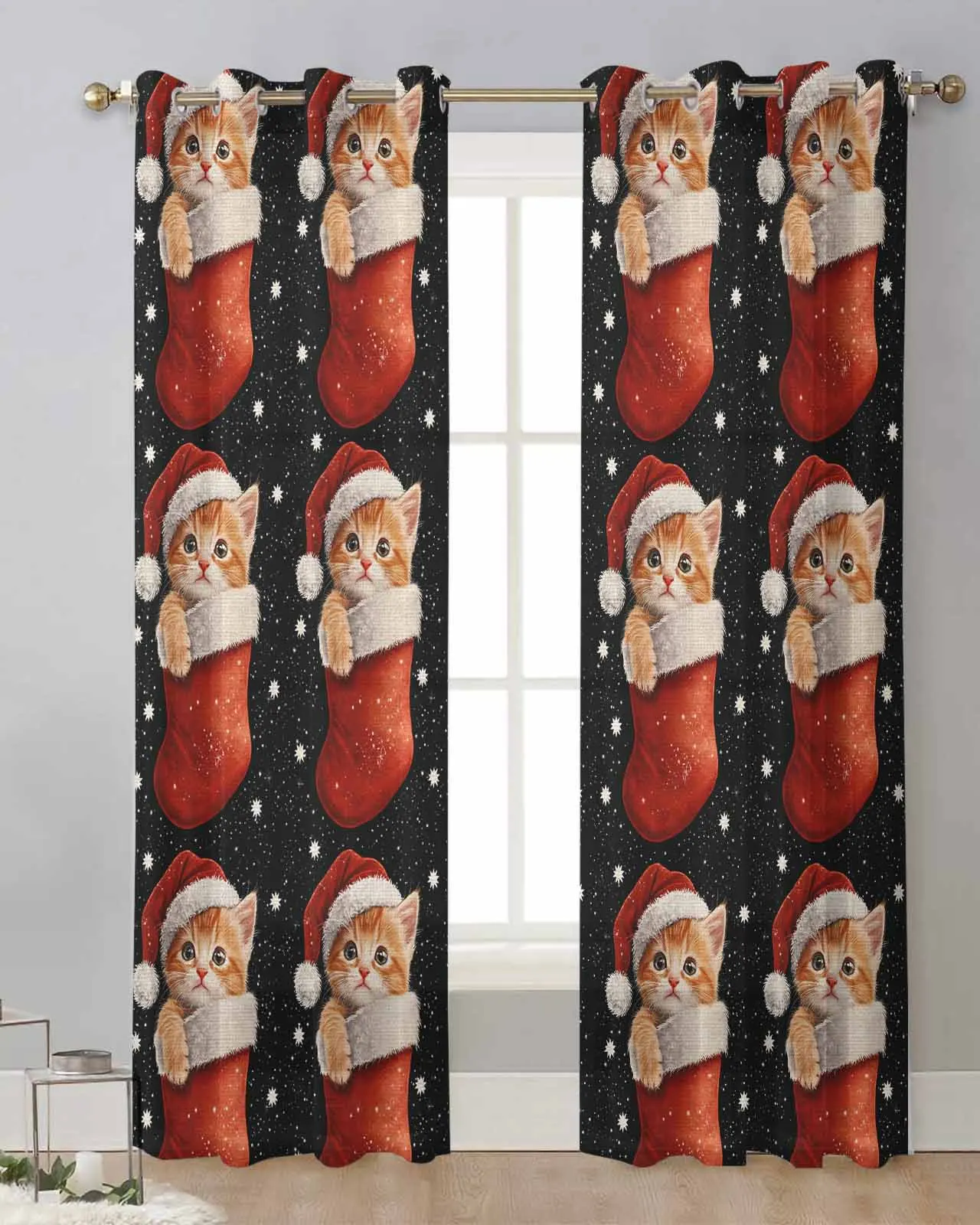 Christmas Winter Christmas Socks Curtain Tulle Curtains For Living Room Kitchen Window Treatments Voile Curtains