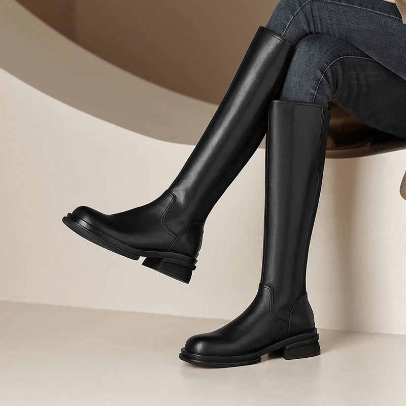 Taoffen 2023 Women Knee High Boots Real Leather Zip Winter Woman Shoes Fashion Daily Long Boots Female Footwear Size 34-39