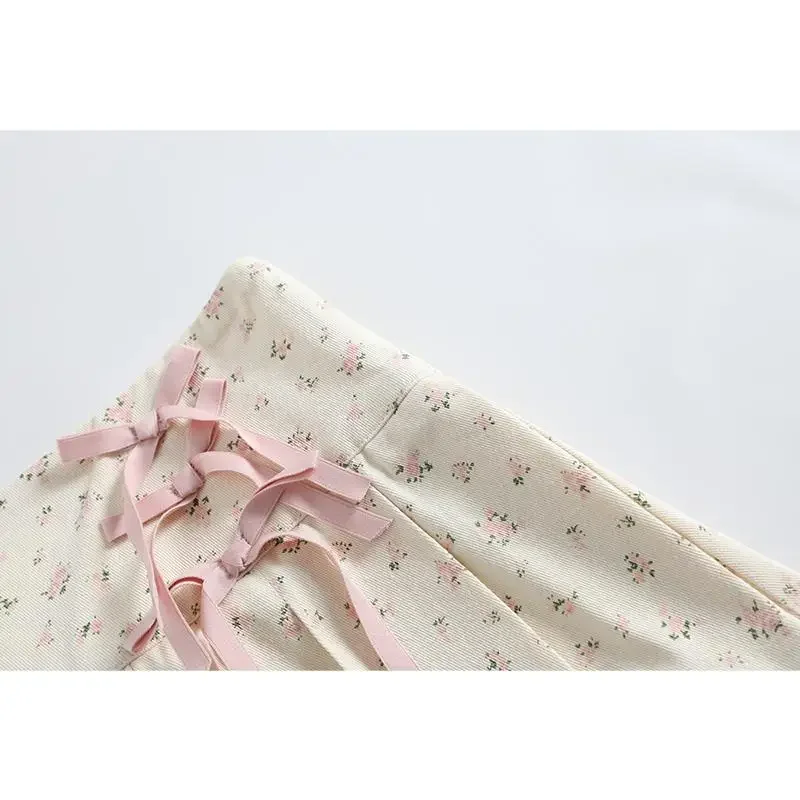 일본 스위트 Y2K 미니스커트 여성 프레피 슬림 웨이스트 타이업 보우 레이스 러플 플리츠 스커트 여성용 팔다스 모다 2024