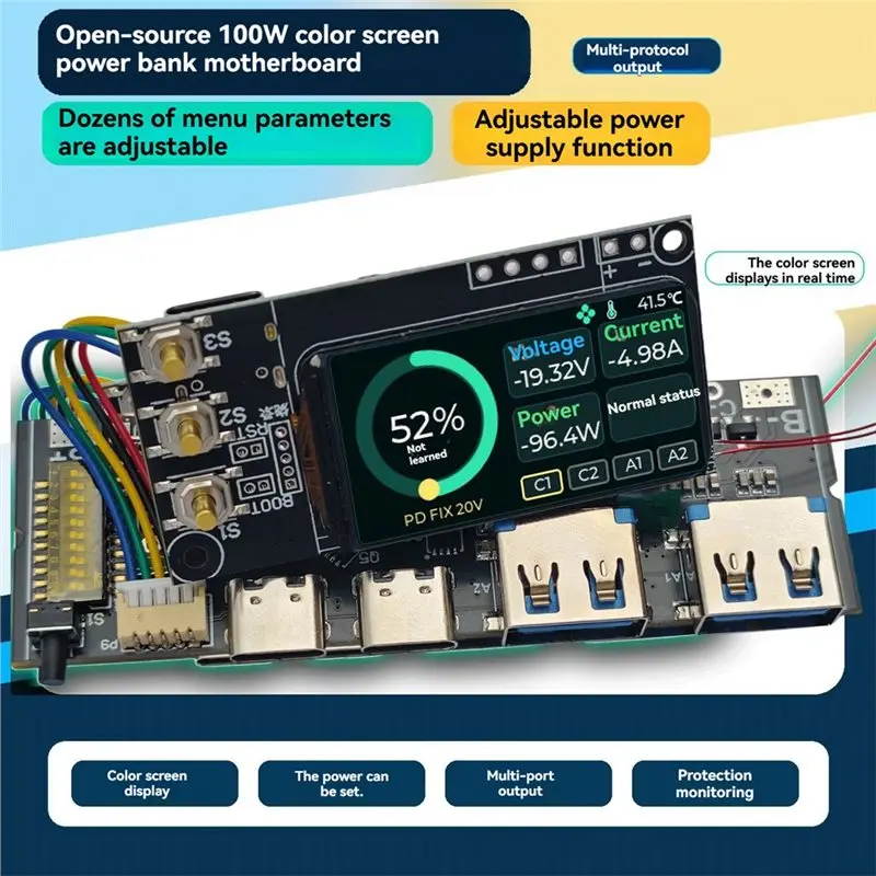 Super Deal -Fast Charging Power Bank Module With 1.47-Inch TFT Color Display Automatic Buck-Boost Technology