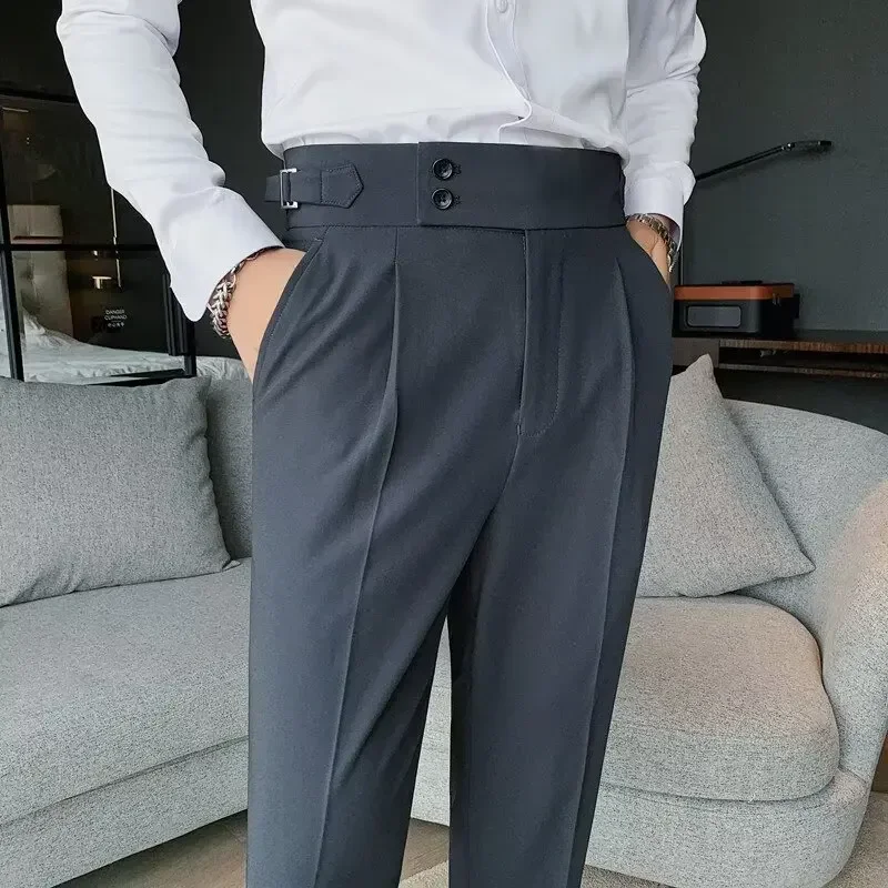 

High-Waisted Casual Men's Suit Pants Straight-Leg Draped Long Pants Business Attire Spring Summer Fashion