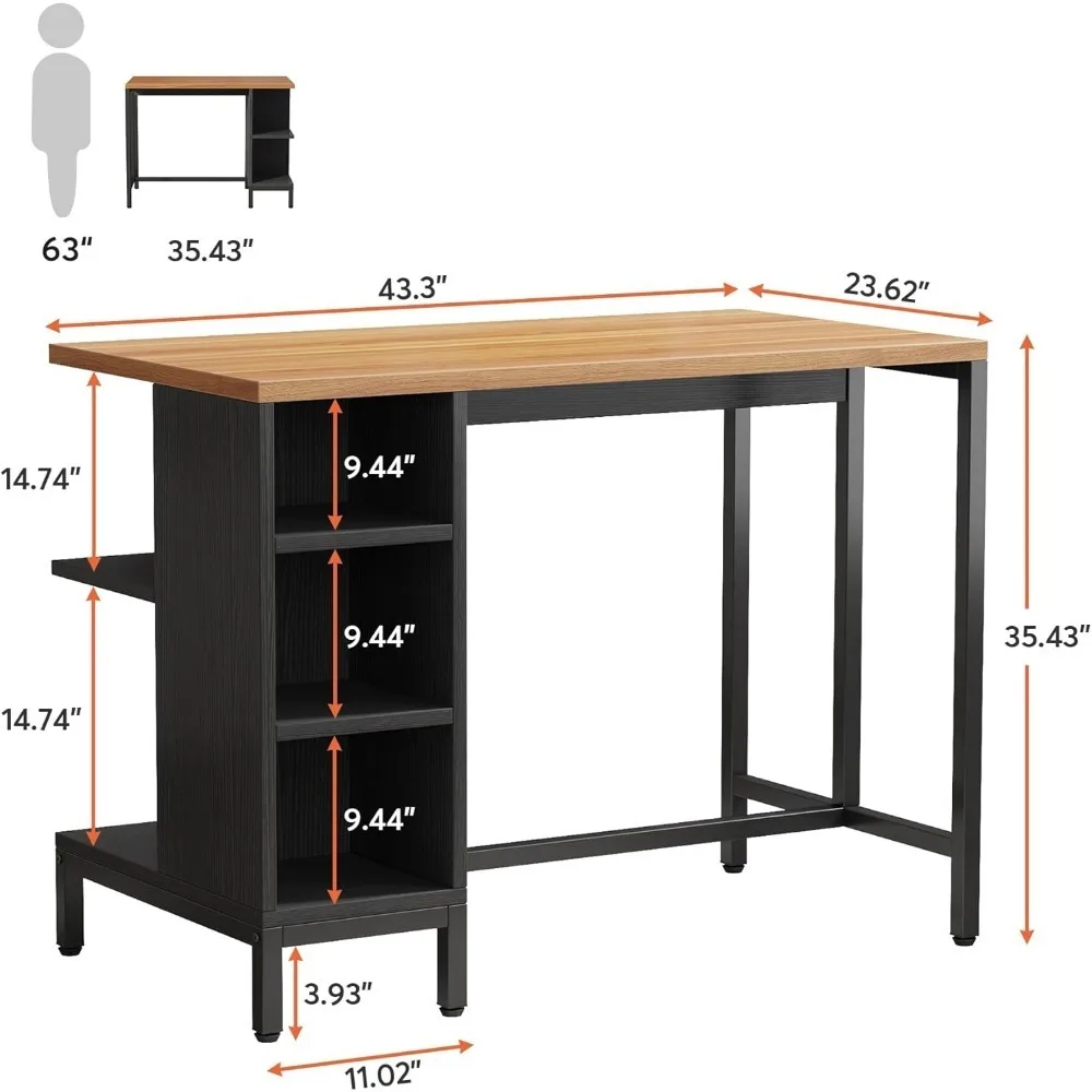 Kitchen Island, Kitchen Shelf Bar Table with 5 Open Storage Shelves and Large Worktop, Industrial Butcher Block Island