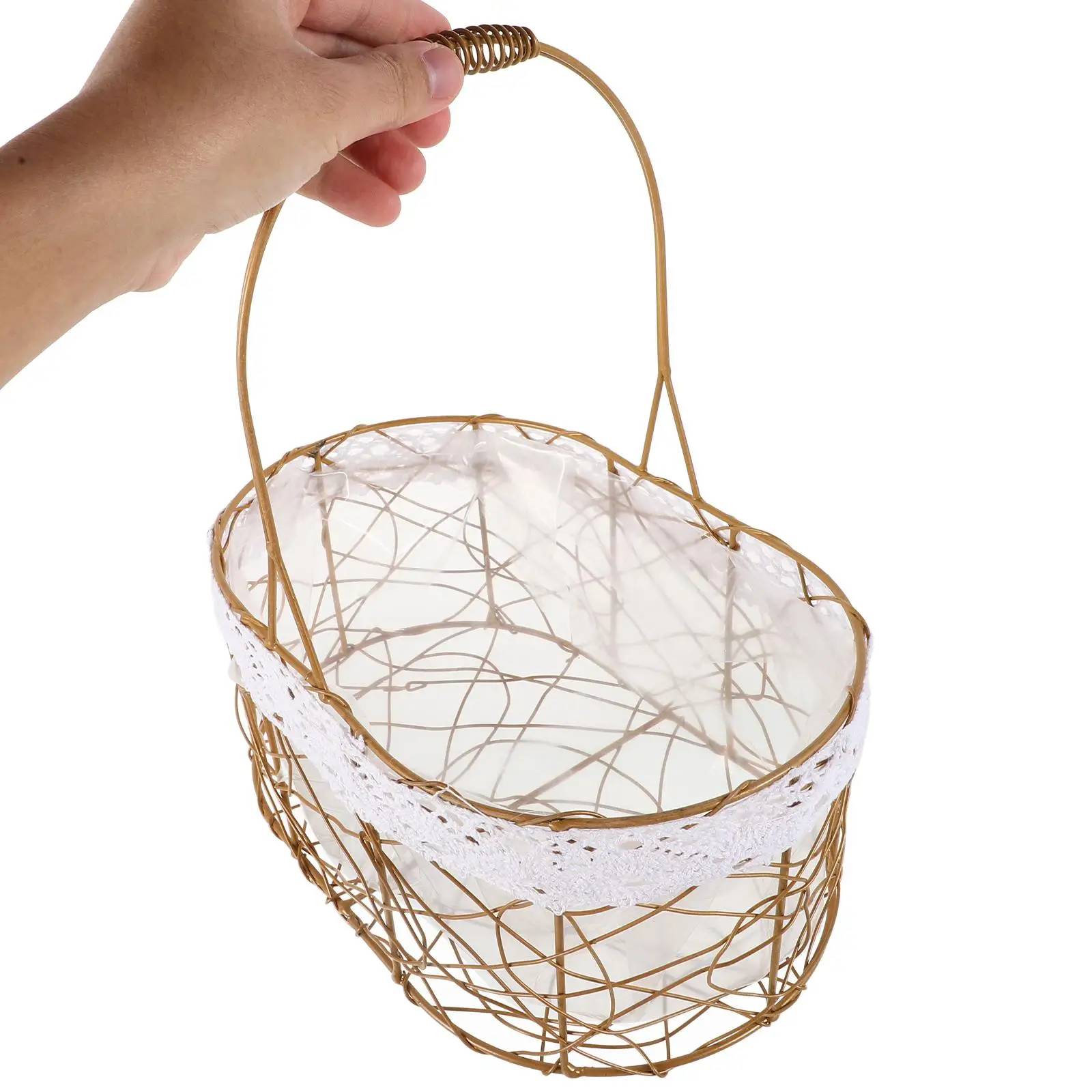 Cesto di fiori in rete di ferro Contenitore di frutta Supporto decorativo Cestini per ragazza Picnic con manici Ciotola forata